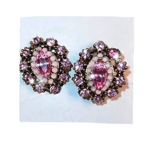 Pink Marquise Crystal Rhinestone Clip Vintage Earrings